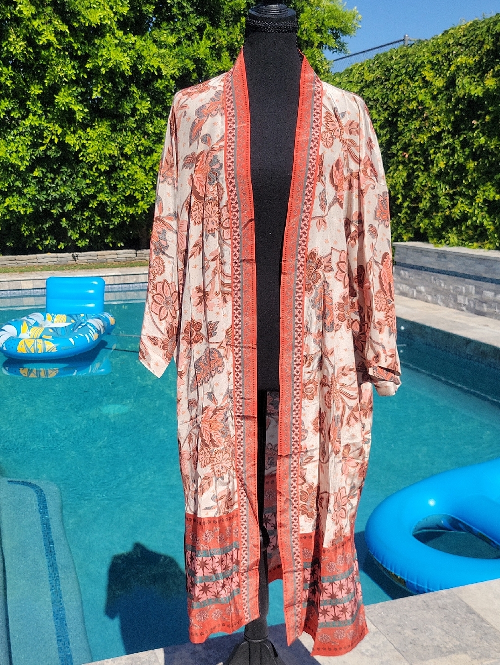 Sundance Marsala Floral Botanical Kimono Duster With Pockets XL - Picture 6 of 15
